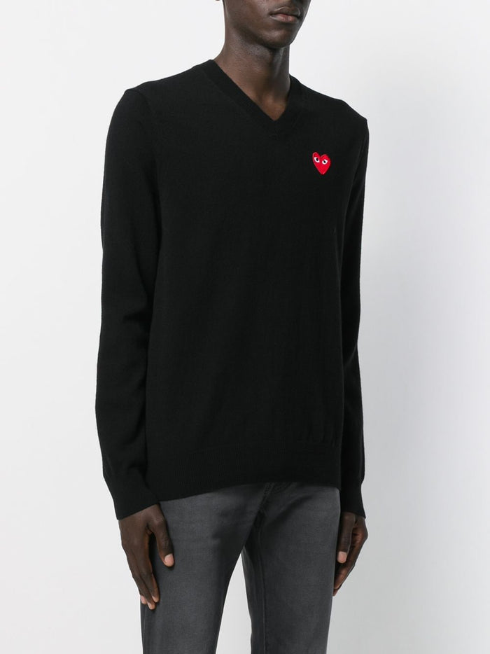 Comme des Garçons Play Heart Patch V-Neck T-Shirt Black 1