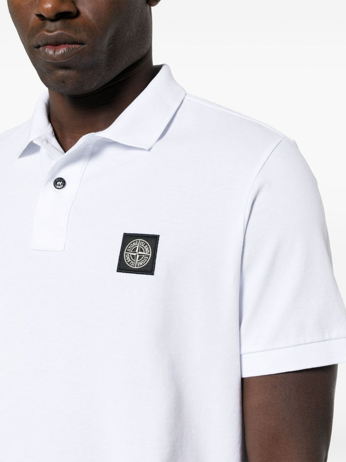 Stone Island Men's White Polo Patch Logo 3