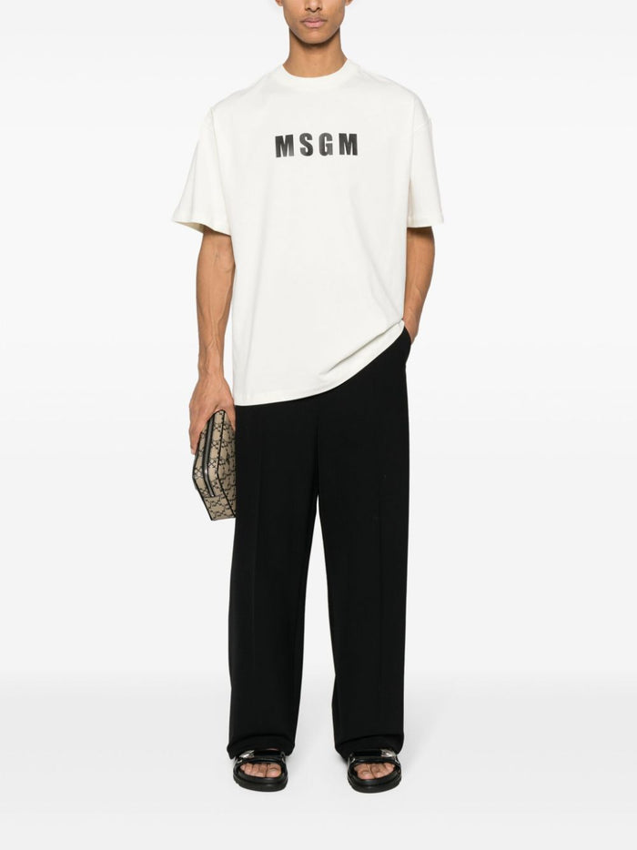 MSGM T-shirt Jersey Morbido Bianco/Nero Logo Stampatello 1