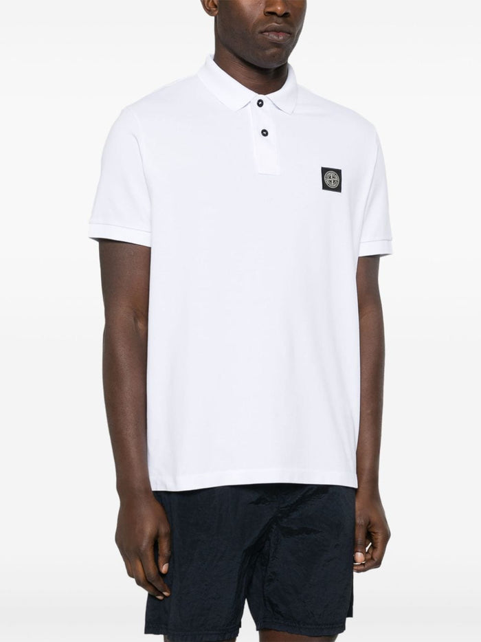 Stone Island Men's White Polo Patch Logo 1