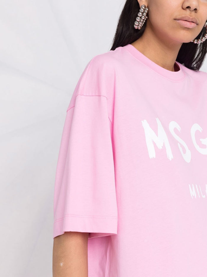 Msgm Women's Pink Dress T-shirt model with print 2