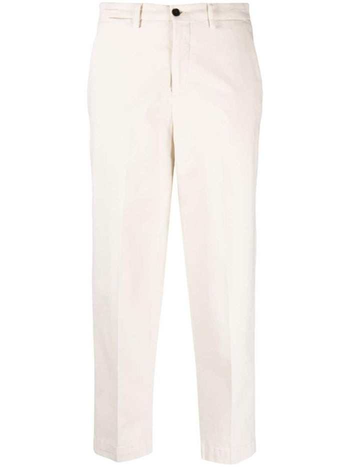 Pantalone Beige in Tessuto Froissé con Taglio Crop e Gamba Affusolata 1