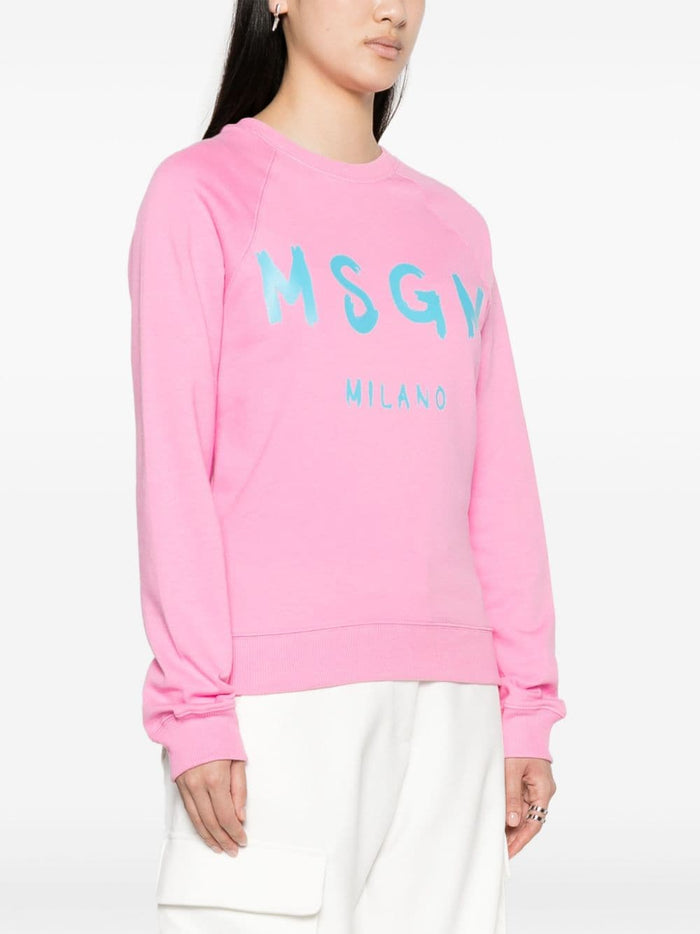 MSGM Pink Cotton Sweatshirt with Milan Logo 1