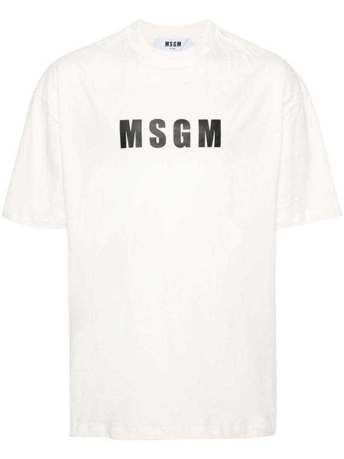 MSGM T-shirt Jersey Morbido Bianco/Nero Logo Stampatello 5