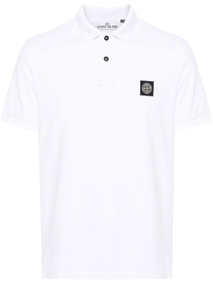 Stone Island Men's White Polo Patch Logo 4