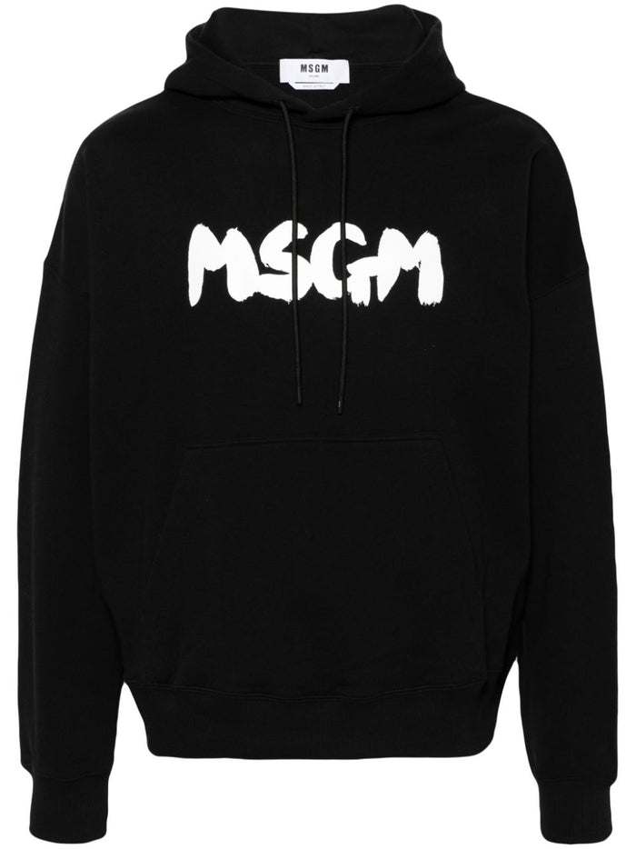 MSGM Felpa Cotone Nero Logo Pennellata 1