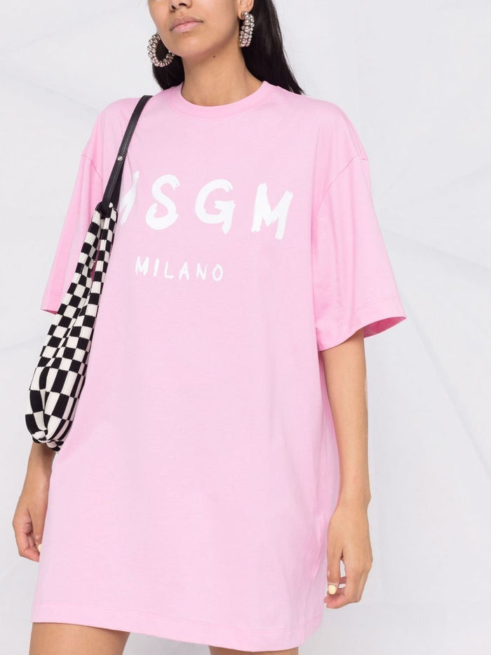 Msgm Women's Pink Dress T-shirt model with print 3