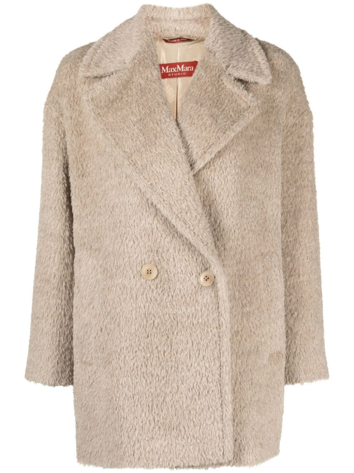 Max Mara Brown Double-Breasted Teddy Bear Fabric Coat 4