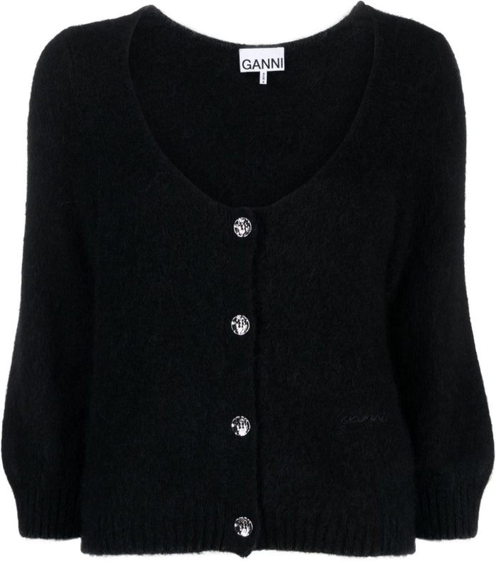 Ganni Cardigan Nero Donna con ricamo 4