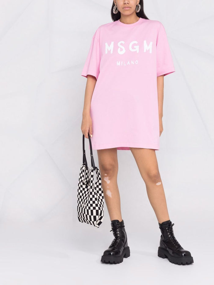 Msgm Women's Pink Dress T-shirt model with print 1