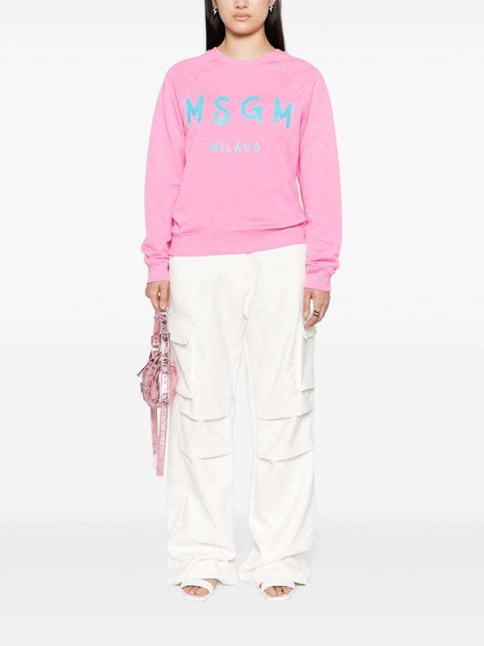 MSGM Pink Cotton Sweatshirt with Milan Logo 2