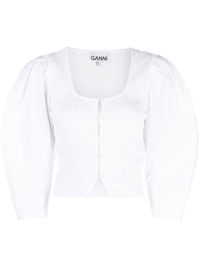 Ganni Blusa Bianco Donna in cotone biologico 5