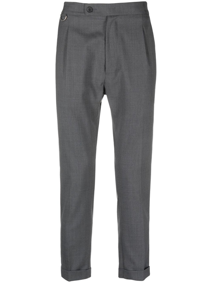 Low Brand Gray Men's Tapered Crop Mélange Trousers 4