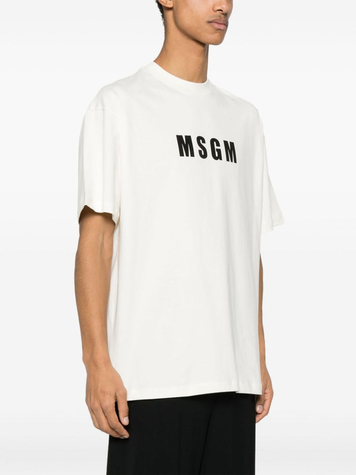 MSGM T-shirt Jersey Morbido Bianco/Nero Logo Stampatello 4